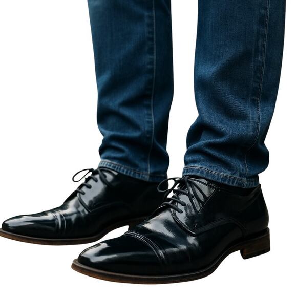 Stacy Adams 12 M Black Leather Callhoen Mens Square Toe Dress Shoes Medium Width - Picture 1 of 7